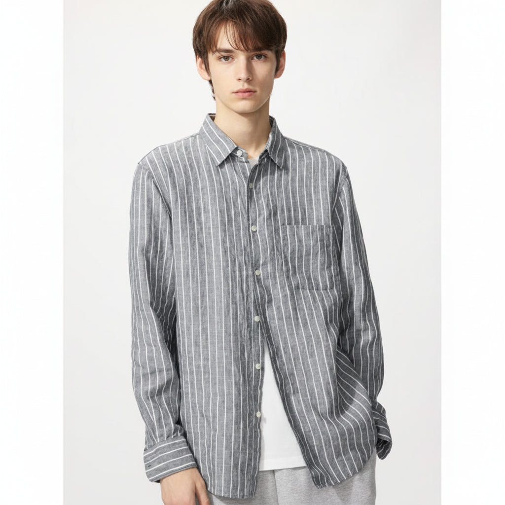 UniQlo Premium Linen Shirt / Stripe 485689 Japan best brand