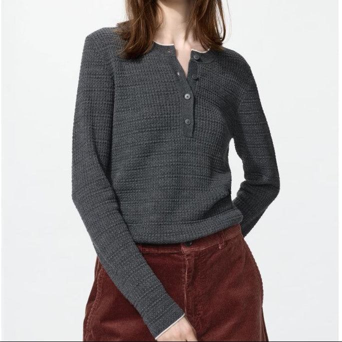 U Merino Blend Henley Neck Sweater 491086 Japan best brand