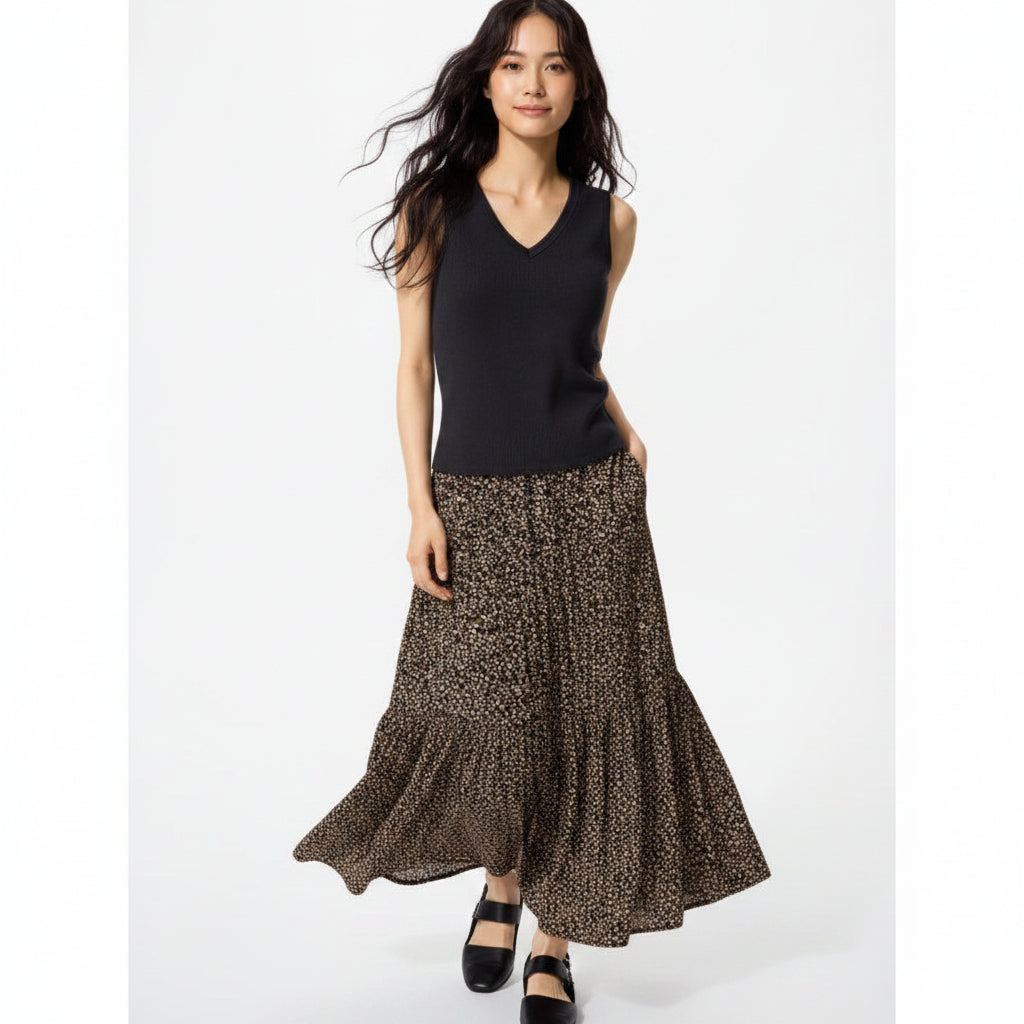 U Tiered Maxi Skirt (Shorter Length) 484822 Japan Best Brand