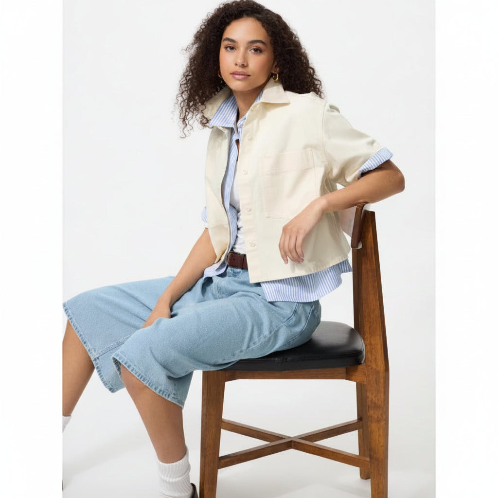 U Denim Boxy Shirt / 5-Sleeve 483877 Japan best brand