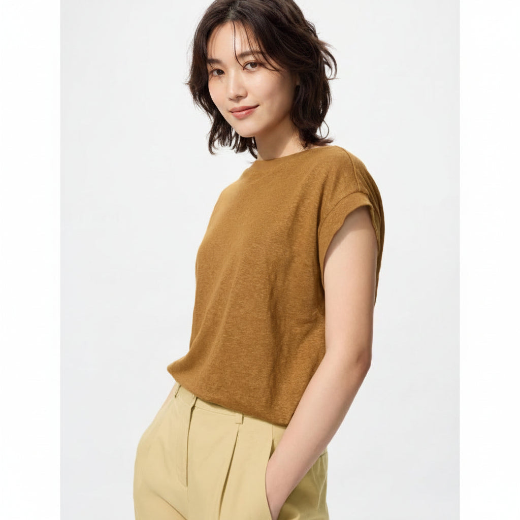 U Linen French Sleeve Relaxed Fit T-Shirt 477967 Japan best brand