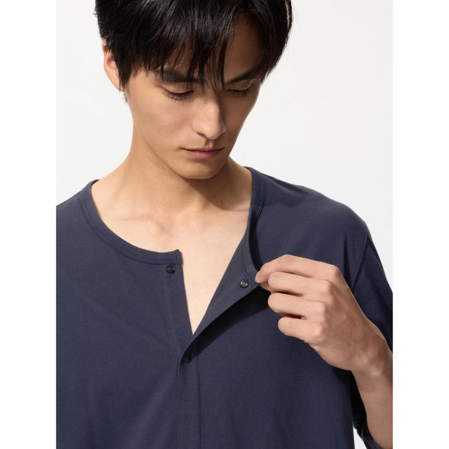 U AIRism Front-Opening Crew Neck T-Shirt (3/4 Sleeves) 482643 Japan best brand