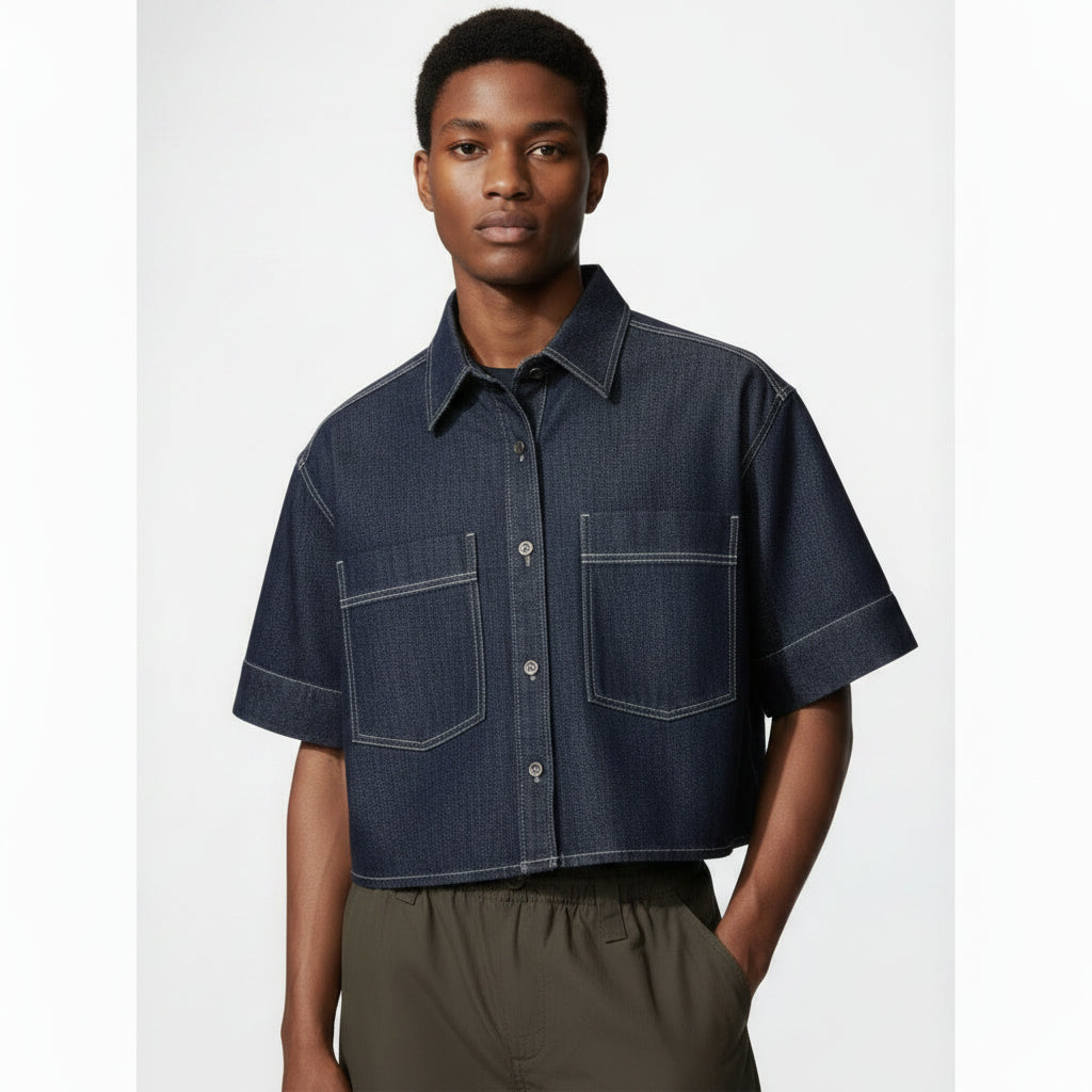 UniQlo Denim Boxy Shirt / 5-Sleeve 483877 Japan best brand