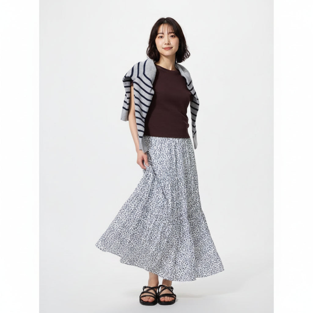 U Tiered Maxi Skirt (Shorter Length) 484822 Japan Best Brand