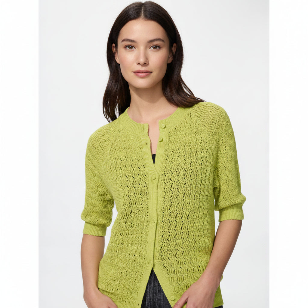Linen U Crew Neck Cardigan / 5-Sleeve 487355 Japan best brand