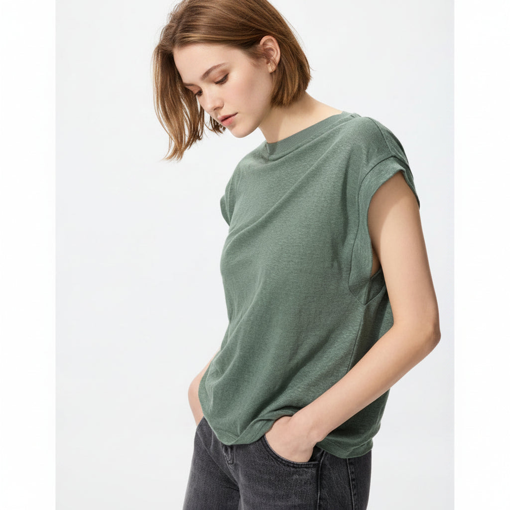U Linen French Sleeve Relaxed Fit T-Shirt 477967 Japan best brand