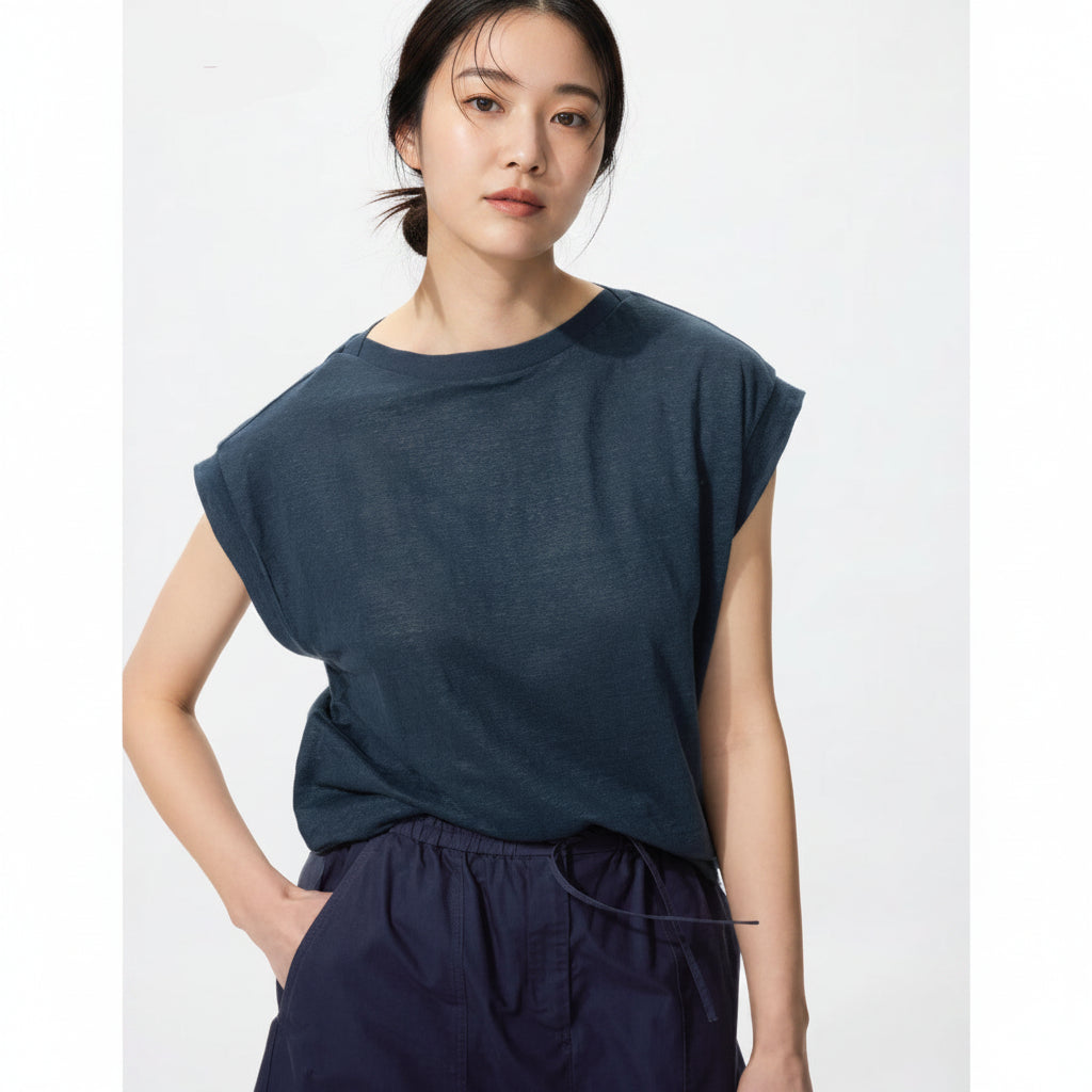 U Linen French Sleeve Relaxed Fit T-Shirt 477967 Japan best brand