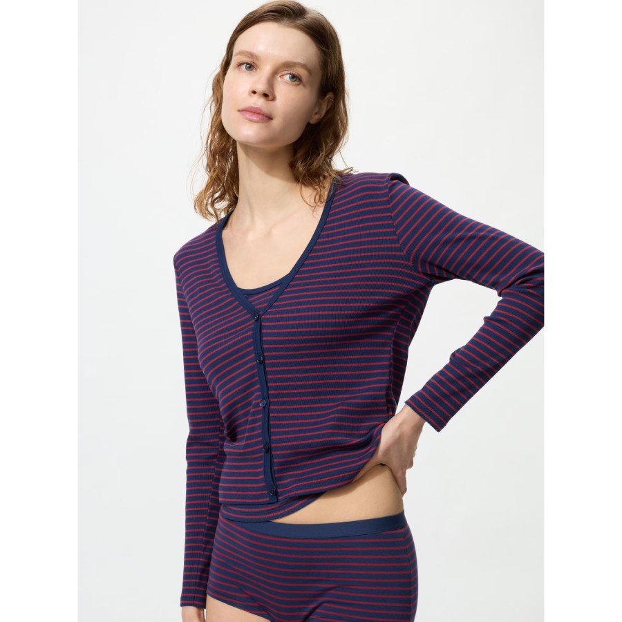 U Ribbed V-Neck Cardigan (Striped) 489398 Japan best brand
